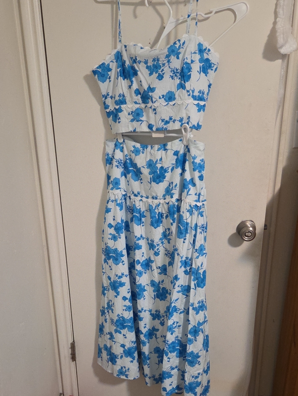 Altar'd State White and Blue Floral Two-Piece Spaghetti Strap Dress Set